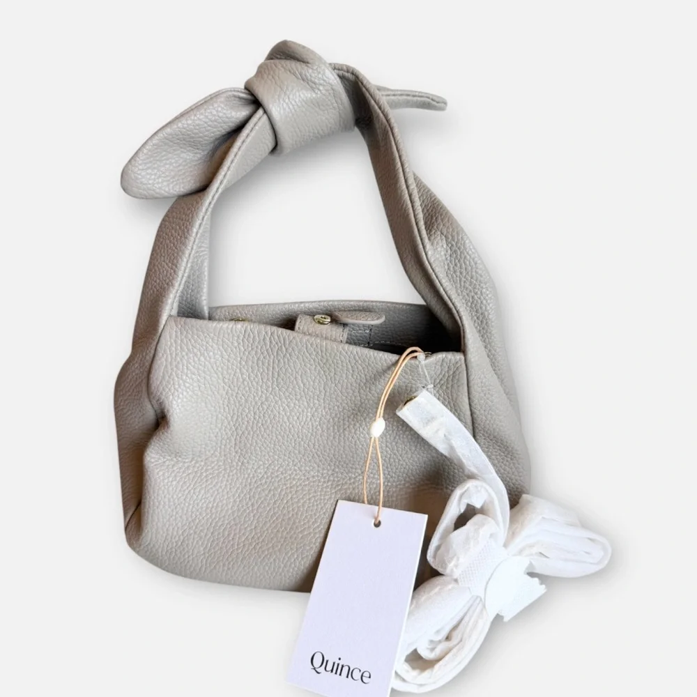 New! Quince Italian Leather Mini Bow Bag in Taupe - Picture 5 of 7